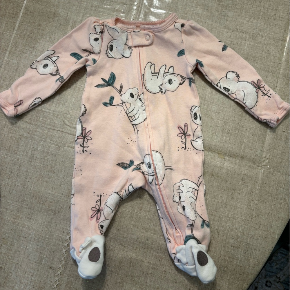 Carters Newborn Onesie, 2-Way Zipper Pink Koala Bears